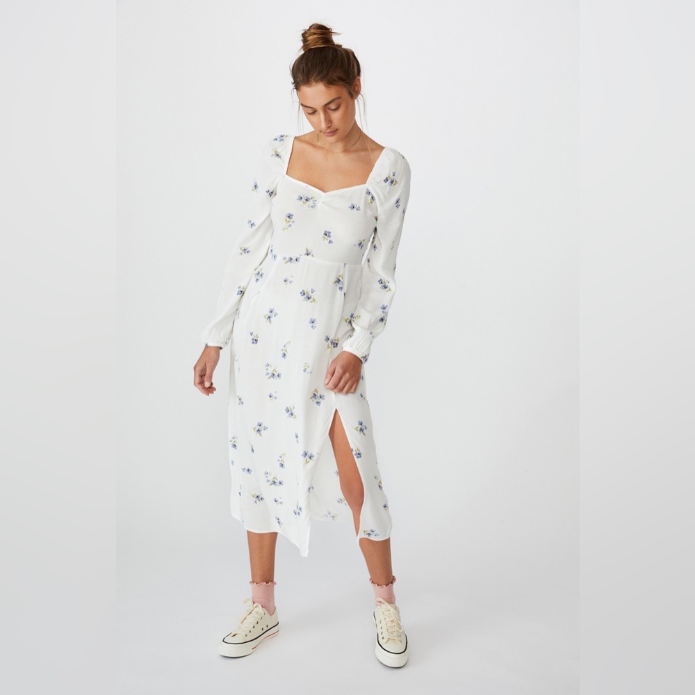 Cotton:On Faye Dress Long Sleeve Dress with Slit - Aria Floral - Size M - NWT